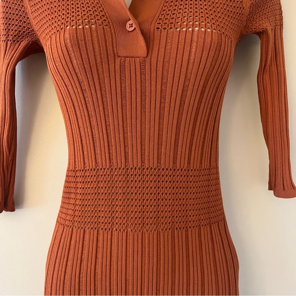 Sandro 3/4 Sleeve Ribbed V Neck Burnt Orange Sweater Size 1 (US Small) - Picture 4 of 16